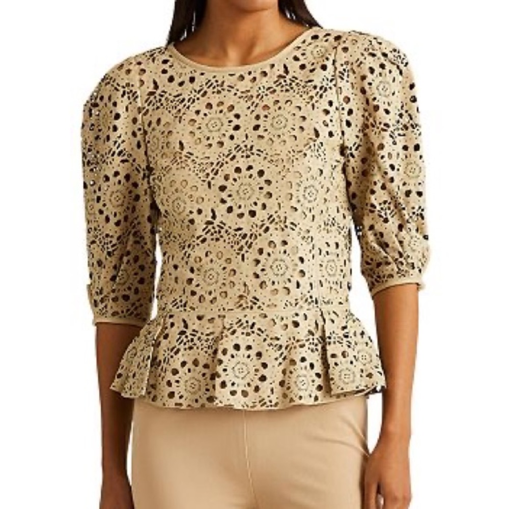 Lauren Ralph Lauren
Laser Cut Leather Peplum Top and skirt set size 8 new